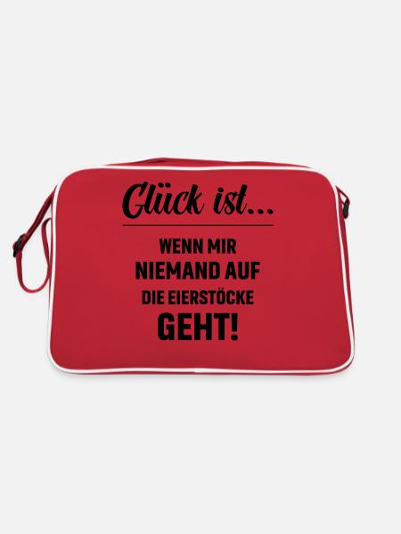 Glück ist wenn mir niemand auf die Eierstöcke geht - Retro Tasche - Rot/Weiß - Hinten