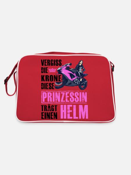 Vergiss die Krone diese Prinzessin trägt einen Hel - Retro Tasche - Rot/Weiß - Hinten