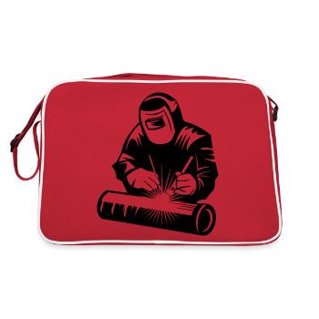 Schweißer-Silhouette beim Bogenschweißen - Retro Tasche - Rot/Weiß - Hinten