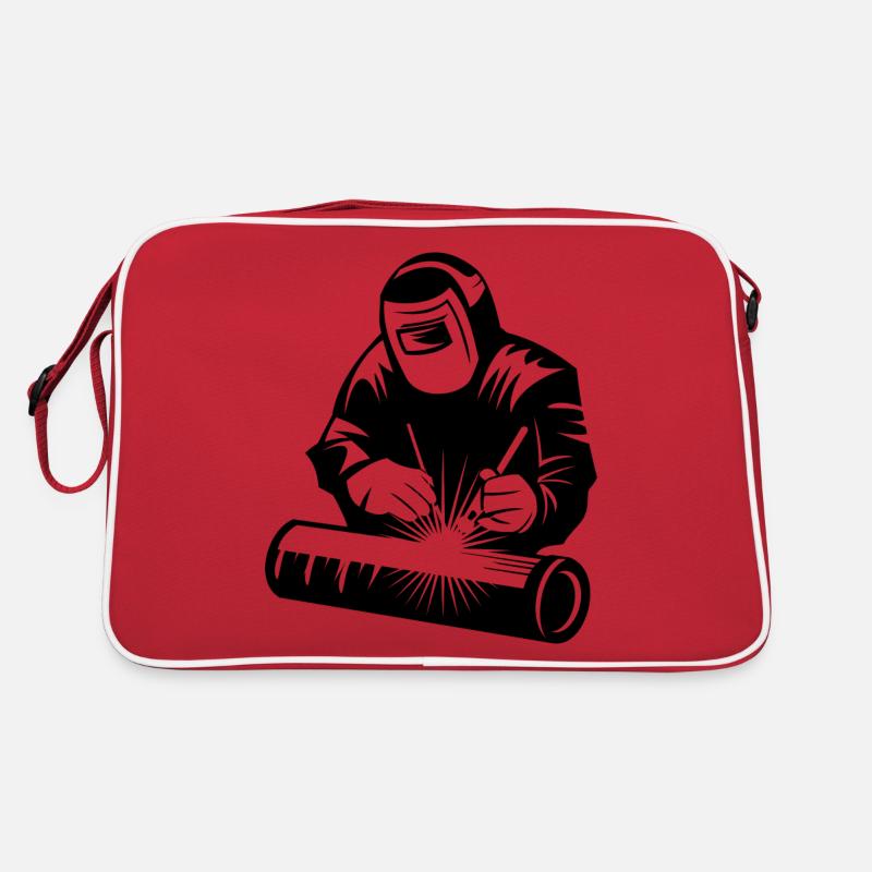 Schweißer-Silhouette beim Bogenschweißen Retro Tasche