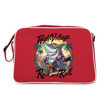 Lustiger Hai mit Gitarre Sommer Strand Urlaub - Retro Tasche - Rot/Weiß - Hinten