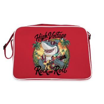 Lustiger Hai mit Gitarre Sommer Strand Urlaub - Retro Tasche - Rot/Weiß - Hinten
