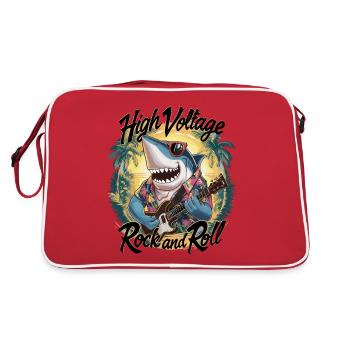 Lustiger Hai mit Gitarre Sommer Strand Urlaub - Retro Tasche - Rot/Weiß - Hinten