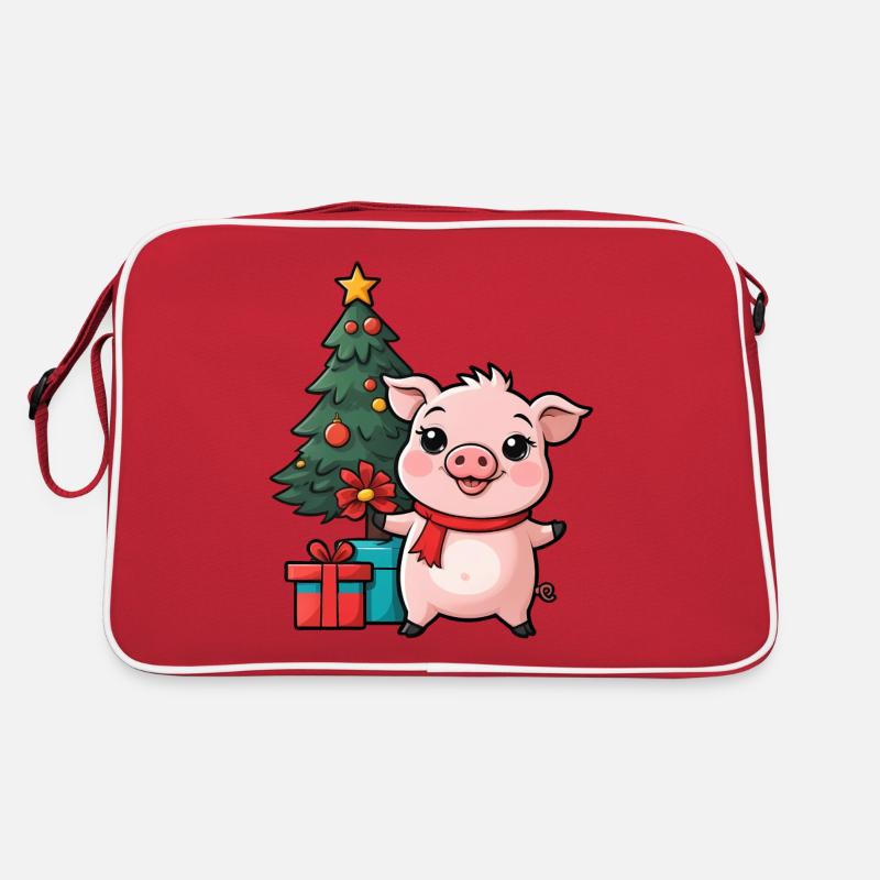 Cochon mignon célébrant Noël. Sac Retro