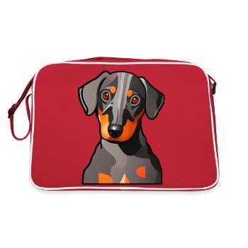 Dackel Design Grafik Motiv - Retro Tasche - Rot/Weiß - Hinten