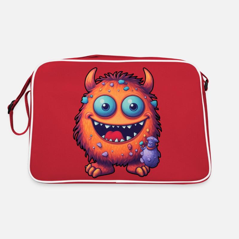 Kleines Monster "Kuller" im Comic-Stil - Retro Tasche - Rot/Weiß