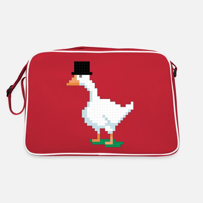 Duck with pixelated top hat - Retro Bag - red/white