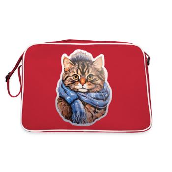 Winter cat with scarf - Retro Bag - red/white - Back