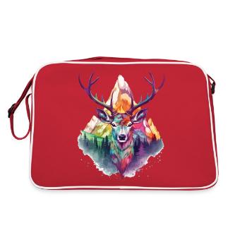 Hirsch Hirschgeweih Tier Natur Wald Wildnis Berge - Retro Tasche - Rot/Weiß - Hinten