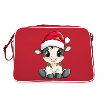 Kuh Weihnachten Süß Niedlich Xmas Weihnachtlich - Retro Tasche - Rot/Weiß - Hinten