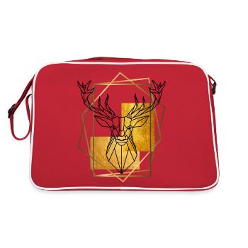 Hirsch Hirschgeweih Tier Geometrisch Gold Kunst - Retro Tasche - Rot/Weiß - Hinten