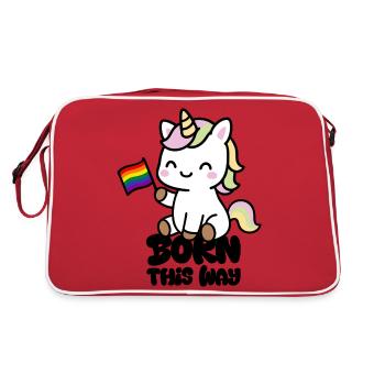 Little unicorn with rainbow flag "Born this Way - Retro Bag - red/white - Back
