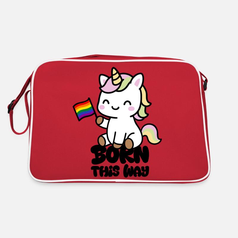 Kleines Einhorn mit Regenbogenfahne "Born this Way Retro Tasche