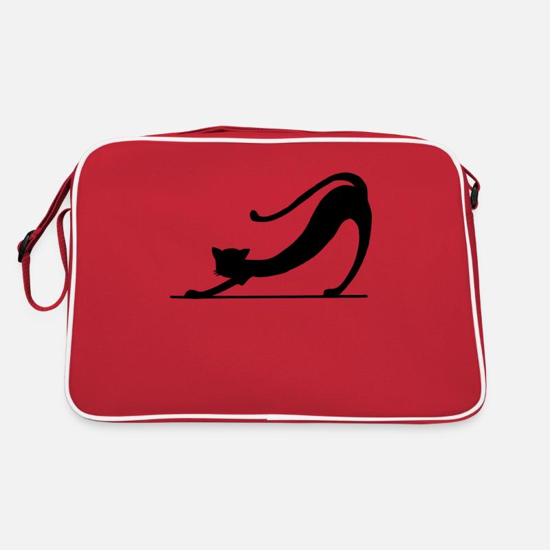 Schwarze Katze Silhouette - Retro Tasche - Rot/Weiß