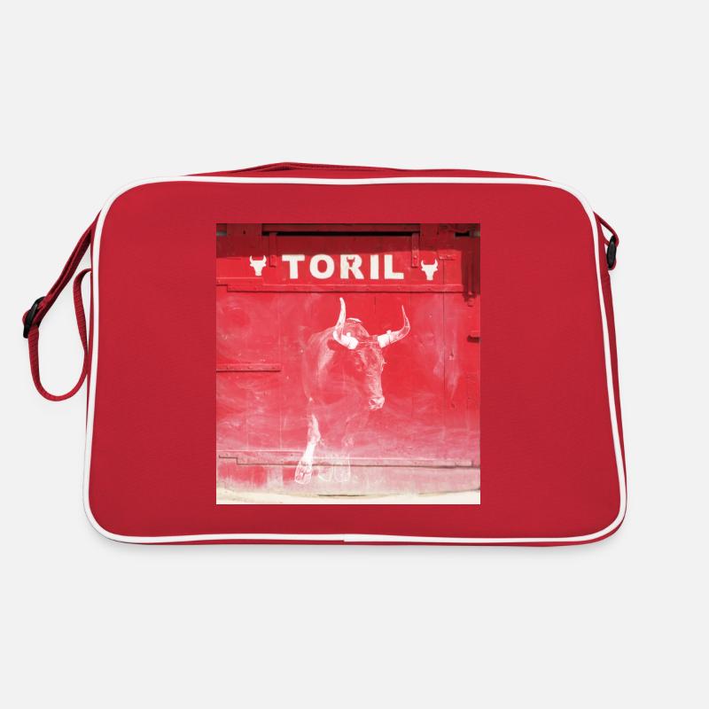 Taureau devant le Toril Camargue Modifier - Sac Retro - rouge/blanc