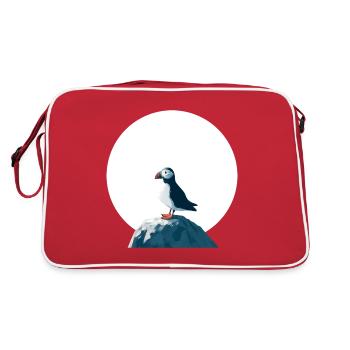 Papageitaucher auf Felsen - Retro Tasche - Rot/Weiß - Hinten