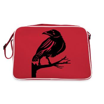 Raven on a tree crow bird tree - Retro Bag - red/white - Back