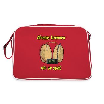 Lustige Alman Deutsche Kartoffel Pünktlichkeit - Retro Tasche - Rot/Weiß - Hinten