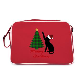 Meowy Weihnachten mit Katze und Weihnachtsbaum - Retro Tasche - Rot/Weiß - Hinten
