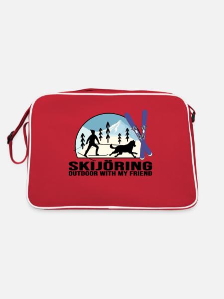 skijöring skifahren mit hund zughund hund skier - Retro Tasche - Rot/Weiß - Hinten
