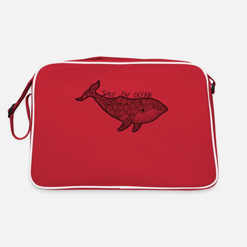 Wal - save the ocean - Retro Tasche - Rot/Weiß