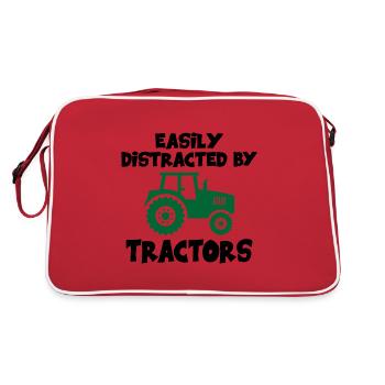 Leicht von Traktoren abgelenkt - Retro Tasche - Rot/Weiß - Hinten