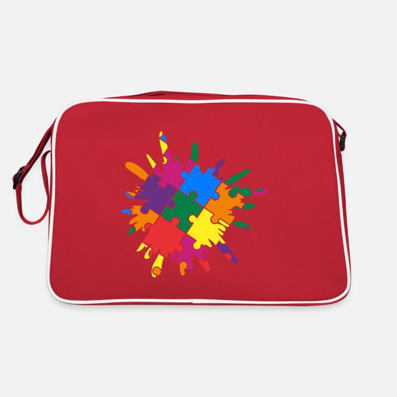 Autism Awareness Puzzle Bunter Spritzer - Retro Tasche - Rot/Weiß
