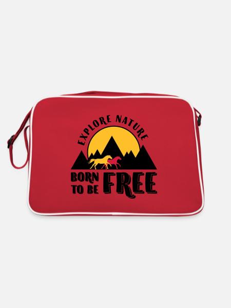 Explore nature Born to be free - Berge und Pferde - Retro Tasche - Rot/Weiß - Hinten
