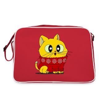 Fluffy kitten in fluffy pullover shirt - Retro Bag - red/white - Back