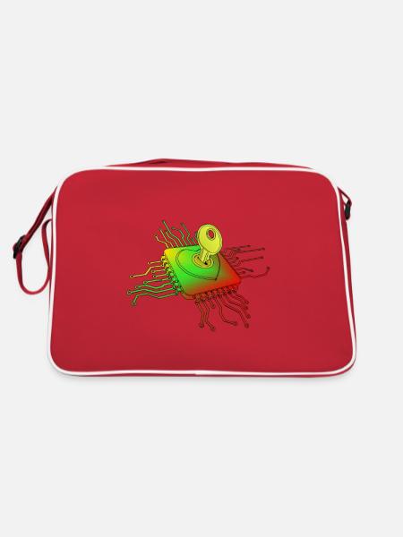 PC Hardware mit Schlüssel und Schloss Geschenkidee - Retro Tasche - Rot/Weiß - Hinten