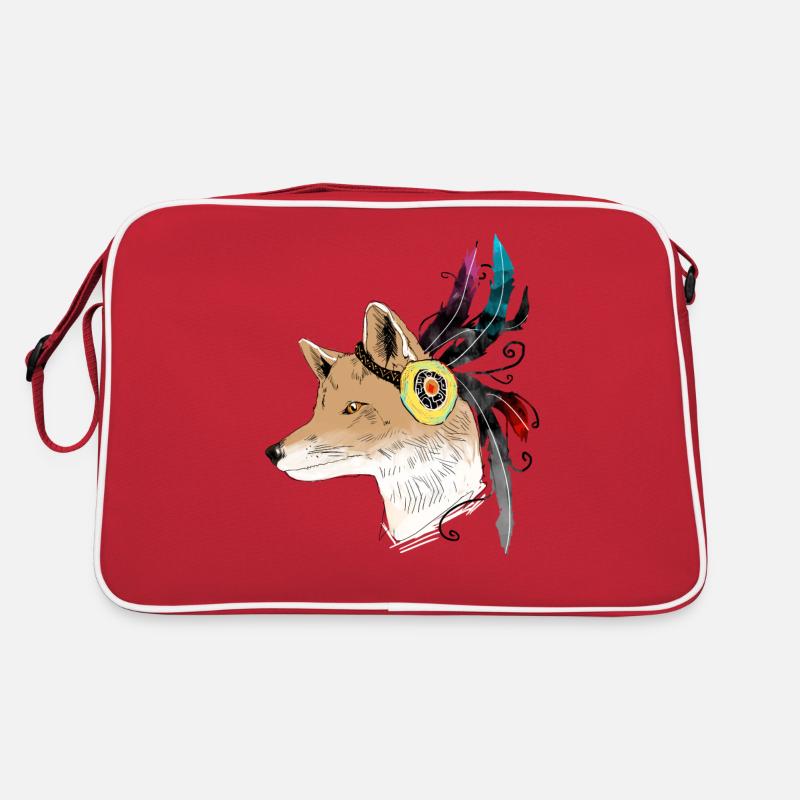 Fuchs mit Feder / Indianer - Retro Tasche - Rot/Weiß