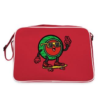 Skateboarder Watermelon , Wassermelone - Retro Tasche - Rot/Weiß - Hinten