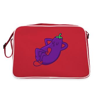 Sleepy Eggplant , Augergine Chillt - Retro Tasche - Rot/Weiß - Hinten