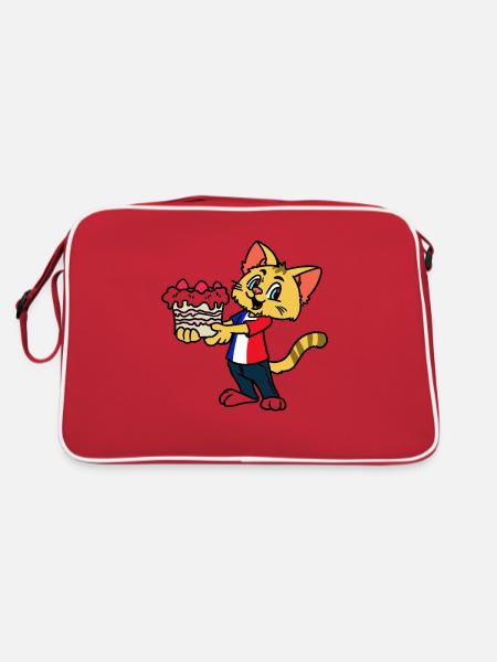 Chat français et gâteau français chaton et Cak - Sac Retro - rouge/blanc - Dos
