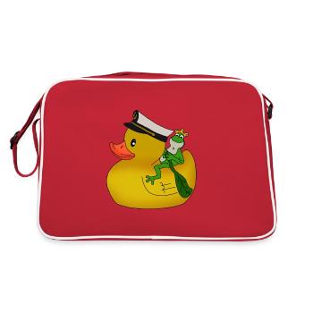 Funny duck with small frog gift idea - Retro Bag - red/white - Back