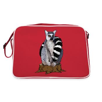 Doux singe katta est assis sur un arbre. Cadeau pour lémurien - Sac Retro - rouge/blanc - Dos