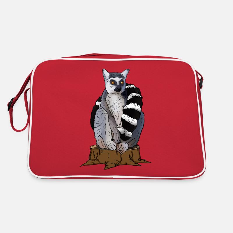 Sweet katta monkey sits on tree. Gift for lemur Retro Bag