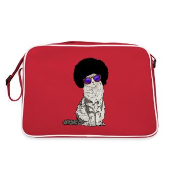 Katze mit Afro und Sonnenbrille Geschenkidee - Sac Retro - rouge/blanc - Dos