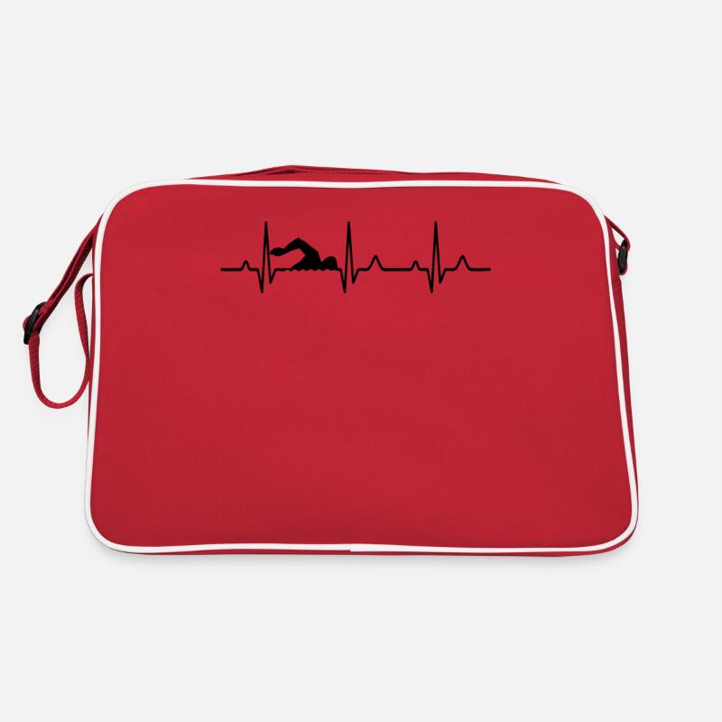 Herzschlag Schwimmen - Retro Tasche - Rot/Weiß