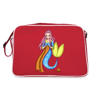 Mermaid Knitting Crochet Needlework Gift - Retro Bag - red/white - Back