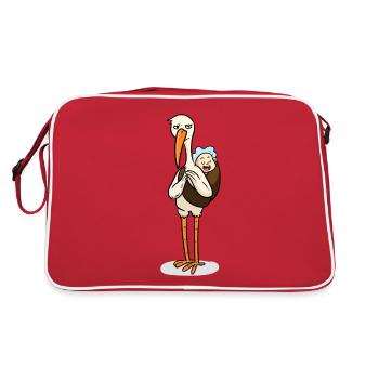 Cigogne avec bébé - Sac Retro - rouge/blanc - Dos