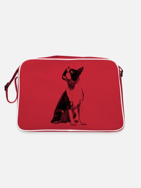 Sitzender Boston Terrier Hund - Retro Tasche - Rot/Weiß - Hinten