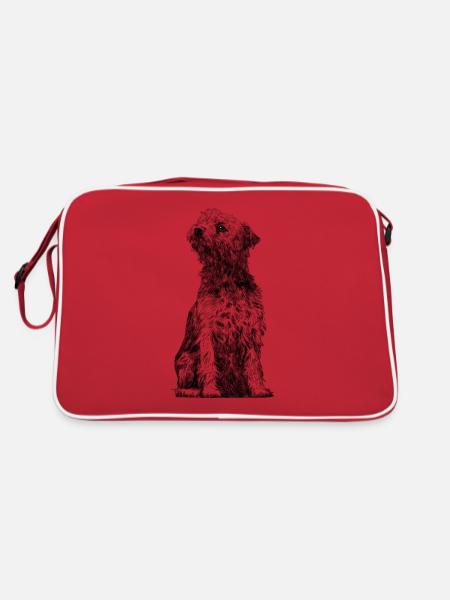 Sitzender Border Terrier Dog - Retro Tasche - Rot/Weiß - Hinten