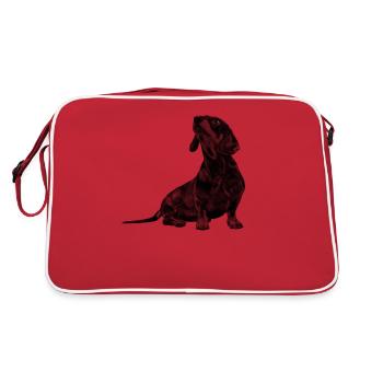 Sitting Dachshund - Retro Bag - red/white - Back