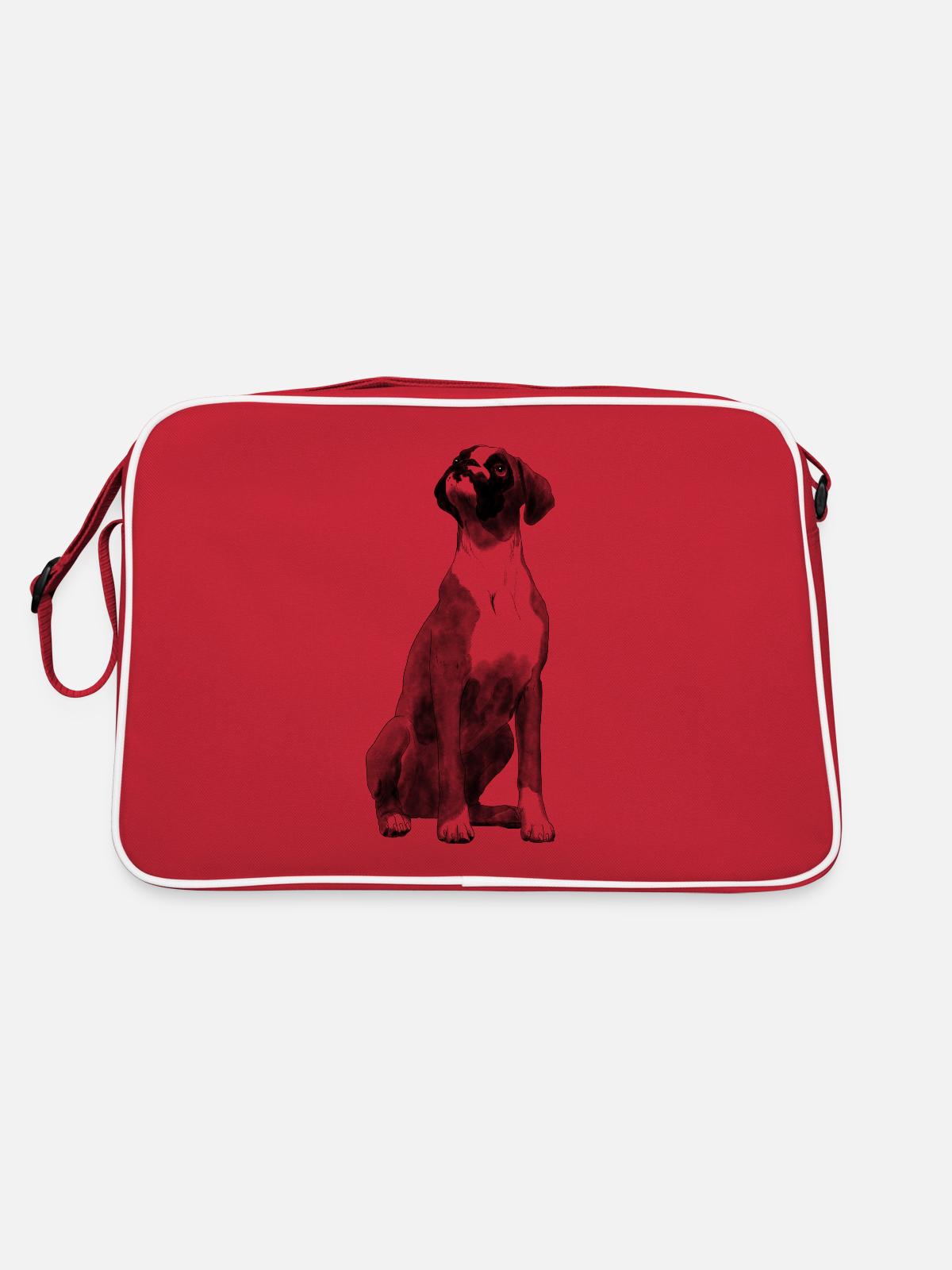 Sitting Boxer Dog - Retro Bag - red/white - Back