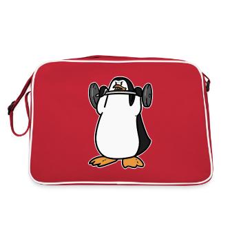 Bodybuilding penguin dumbbell funny - Retro Bag - red/white - Back