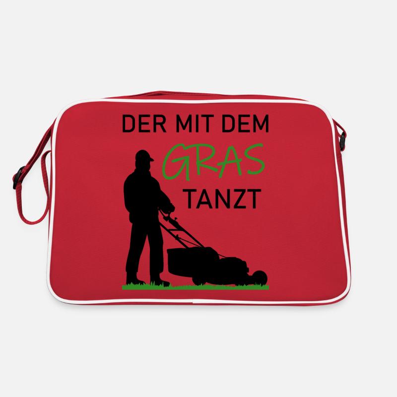 Rasenmähen Lustiger Spruch Rasen Gras Geschenk - Retro Tasche - Rot/Weiß