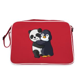 Panda avec pingouin aime les animaux mignons doux - Sac Retro - rouge/blanc - Dos
