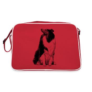Sitting Rough Collie Dog - Retro Bag - red/white - Back