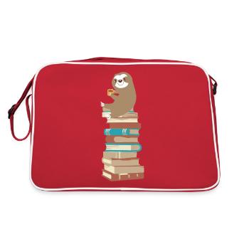 Faultier mit Kaffee auf Bücher - Retro Tasche - Rot/Weiß - Hinten
